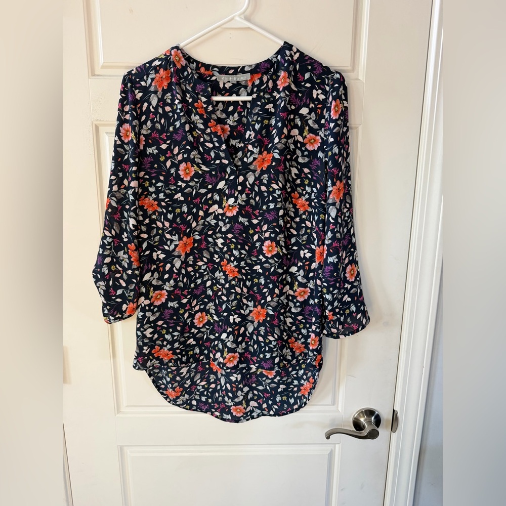 Daniel Rainn Floral Blouse - Navy and Orange